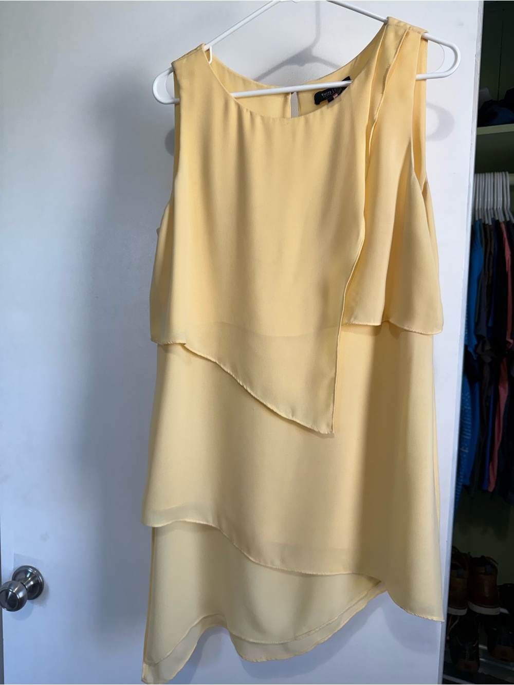 White House Black Market Soft Yellow Layered Sleeveless Chiffon Tunic